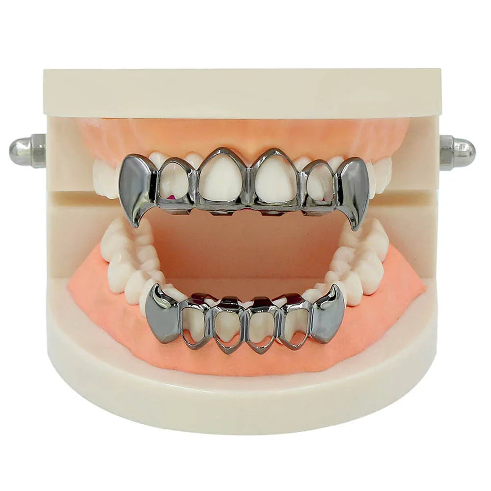 JINAO NEW 2024 Hip Hop Vampire fangs Teeth Set Grillz Men Women Top&Bottom Grill Punk Rapper Halloween FLame Cosplay