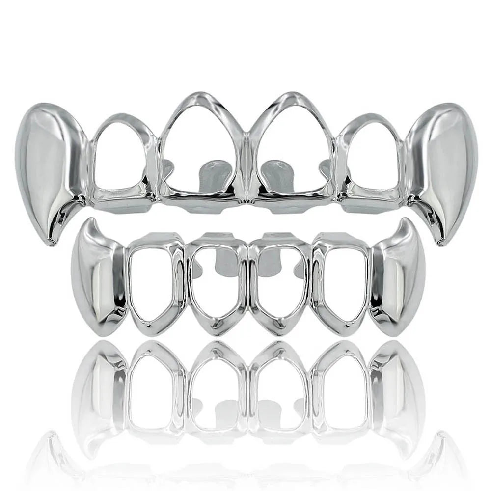 JINAO NEW 2024 Hip Hop Vampire fangs Teeth Set Grillz Men Women Top&Bottom Grill Punk Rapper Halloween FLame Cosplay