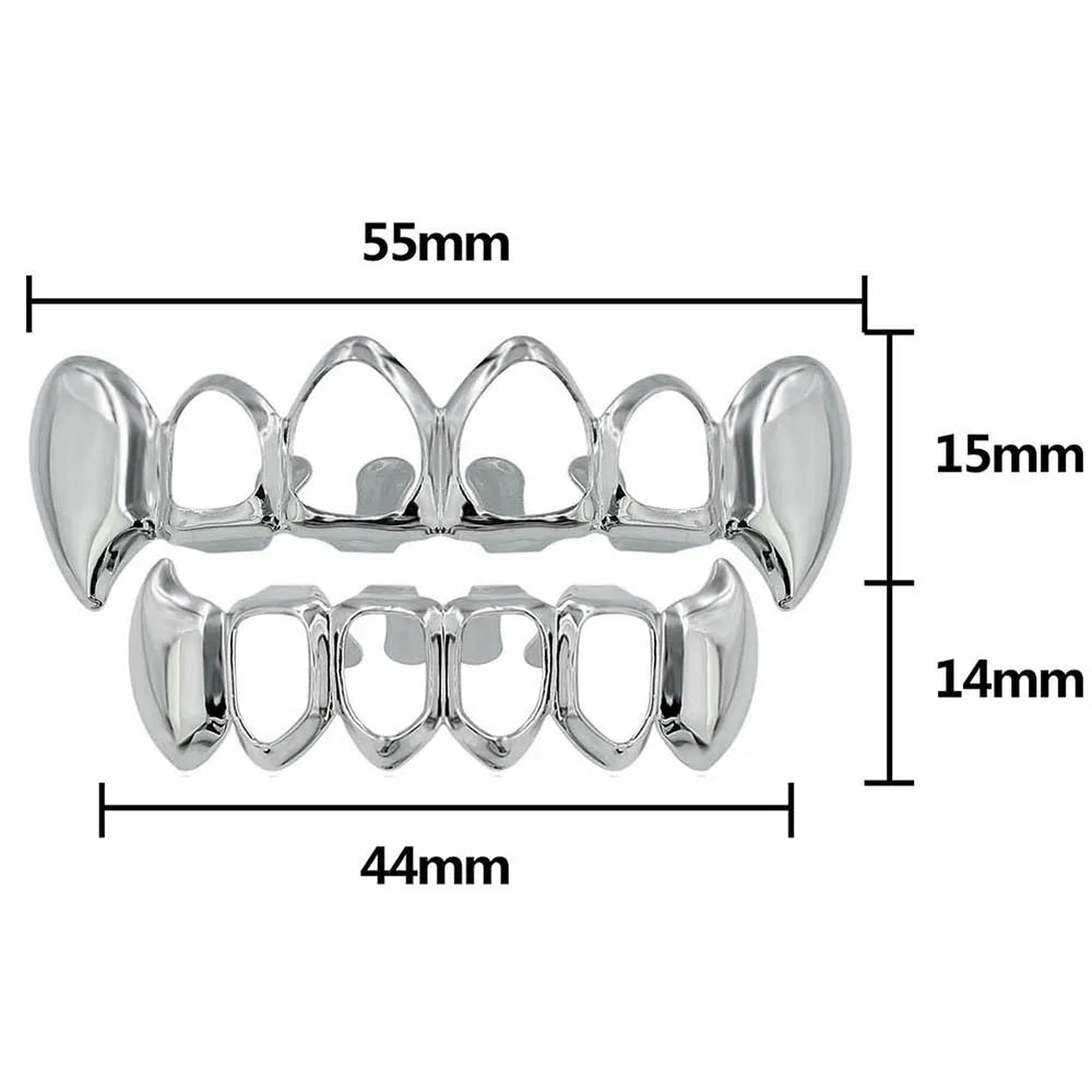 JINAO NEW 2024 Hip Hop Vampire fangs Teeth Set Grillz Men Women Top&Bottom Grill Punk Rapper Halloween FLame Cosplay