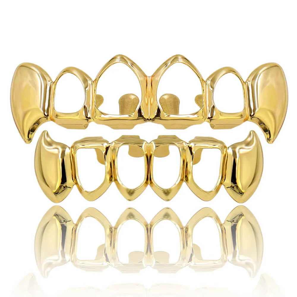 JINAO NEW 2024 Hip Hop Vampire fangs Teeth Set Grillz Men Women Top&Bottom Grill Punk Rapper Halloween FLame Cosplay