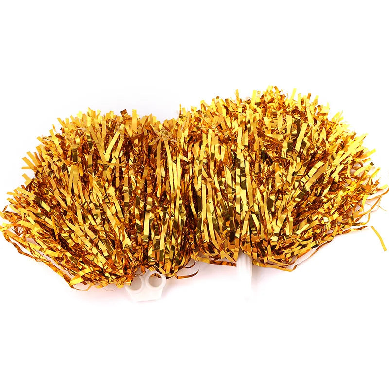 Cheerleading Pom Poms with Handle Cheer Balls Gold Yellow Pink Red Green Blue Hand Dance Pompoms Accessories for Women Girl Kids