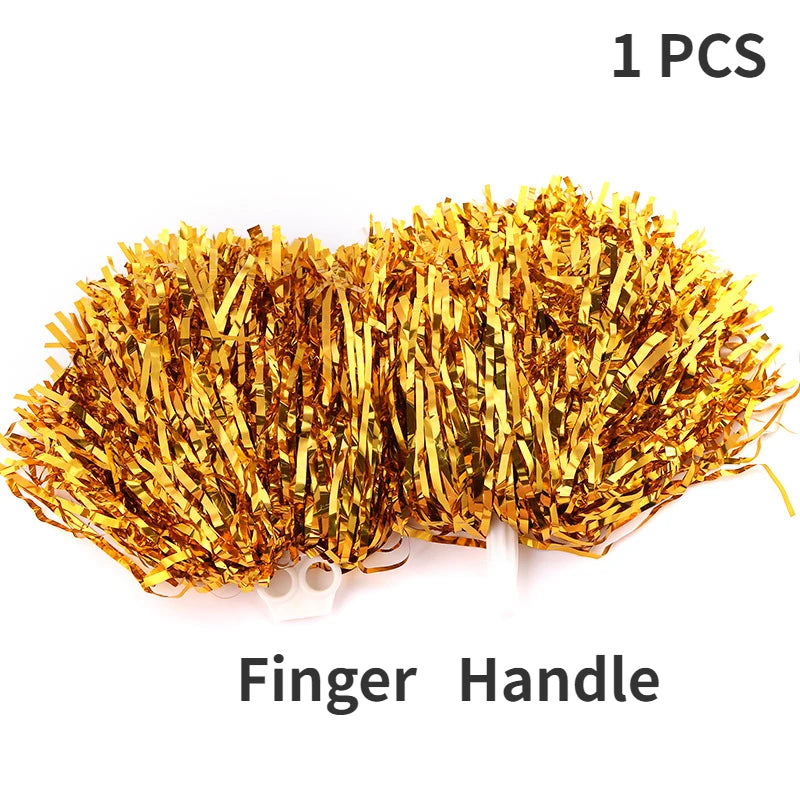 Cheerleading Pom Poms with Handle Cheer Balls Gold Yellow Pink Red Green Blue Hand Dance Pompoms Accessories for Women Girl Kids
