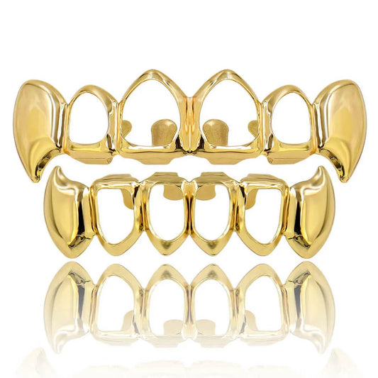 JINAO NEW 2024 Hip Hop Vampire fangs Teeth Set Grillz Men Women Top&Bottom Grill Punk Rapper Halloween FLame Cosplay